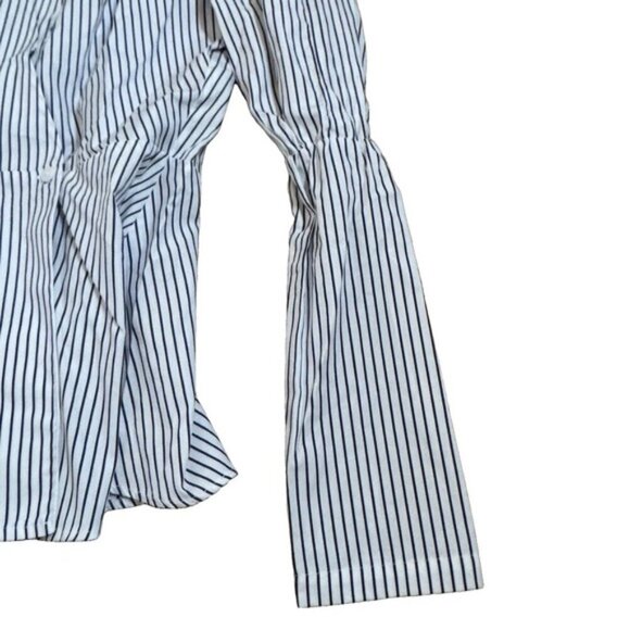Harshman XS Marcela Stripe Puff-sleeve Peplum Wrap Blouse Navy NWT MSRP $192 - Picture 4 of 9